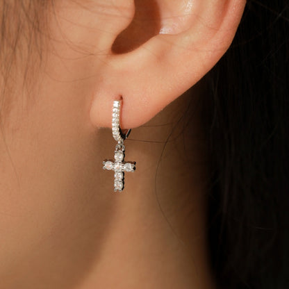 French Holy Christian Cross 1 Carat Moissanite Earrings set in Platinum Plated 925 Silver (GRA) Capella Reya pic 5