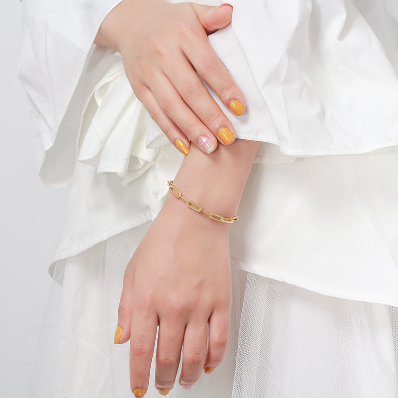 Paper Clip Lattice Chain Design Bracelet set in 14K Gold Plated 925 Sterling Silver
