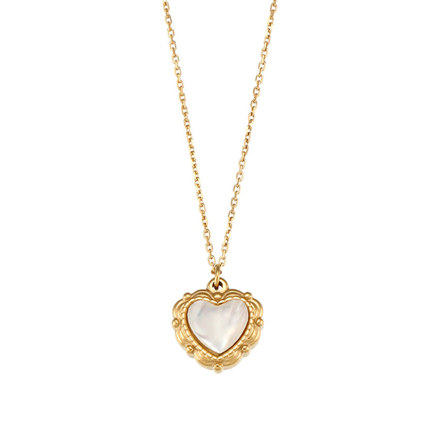 Elegant European Vintage Love Heart Shell Pendant set in 18K Gold Plating Necklace Capella Jewellery