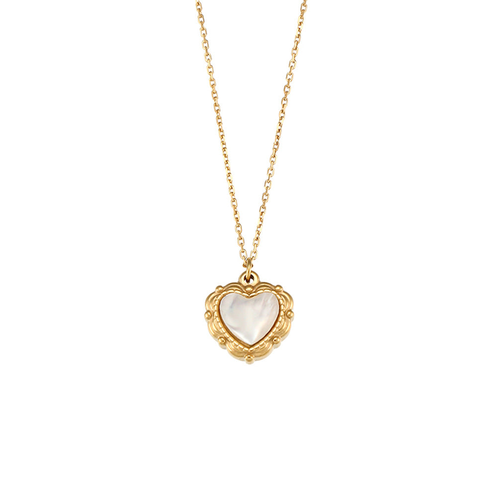 18K Gold Plated Love Light Luxury Necklace with Vintage Shell Love Pendant