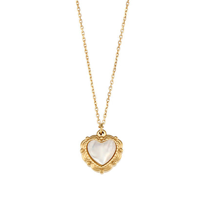 Elegant European Vintage Love Heart Shell Pendant set in 18K Gold Plating Necklace Capella Jewellery