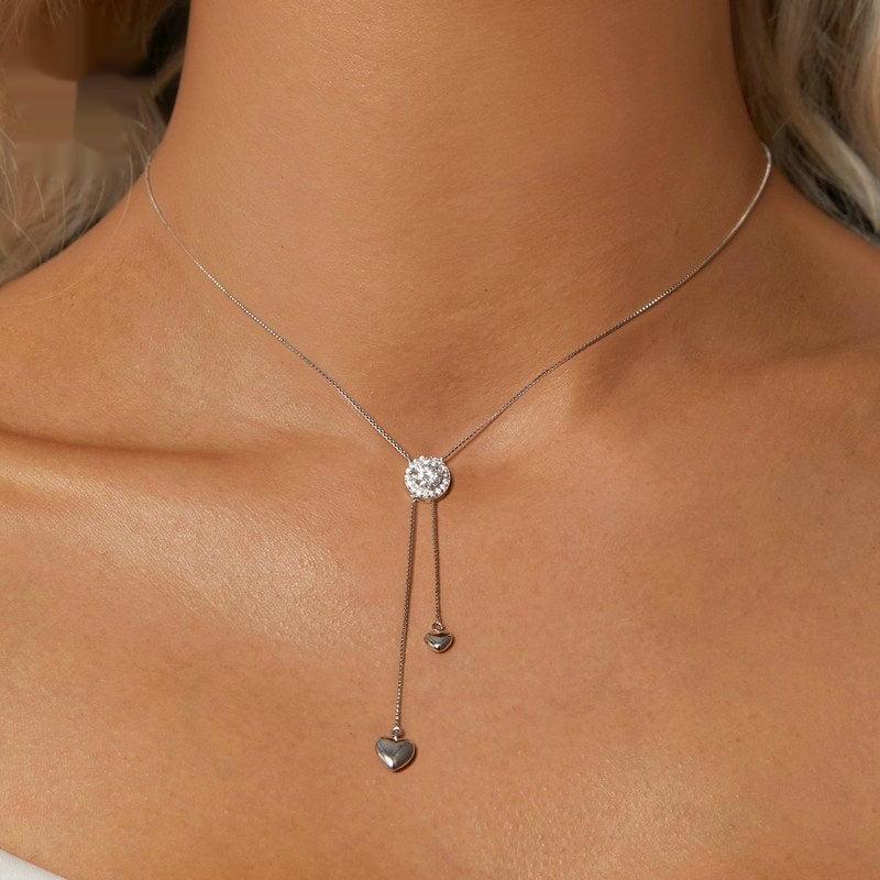 American Hearts 0.5 Carat Moissanite Diamond Pendant set in Platinum Plated 925 Silver (GRA)