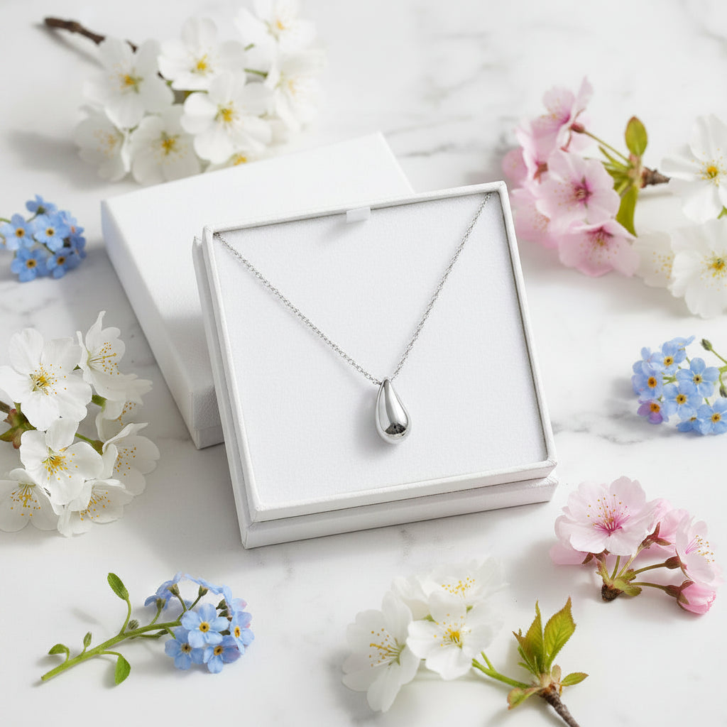 Simple Pear Drop French Design Pendant set in 18K Gold Plated 925 Sterling Silver Necklace