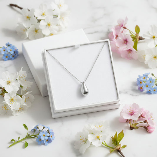 Simple Pear Drop French Design Pendant set in 18K Gold Plated 925 Sterling Silver Necklace