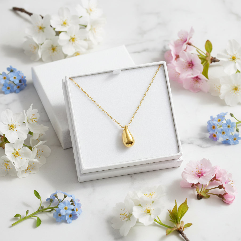Simple Pear Drop French Design Pendant set in 18K Gold Plated 925 Sterling Silver Necklace