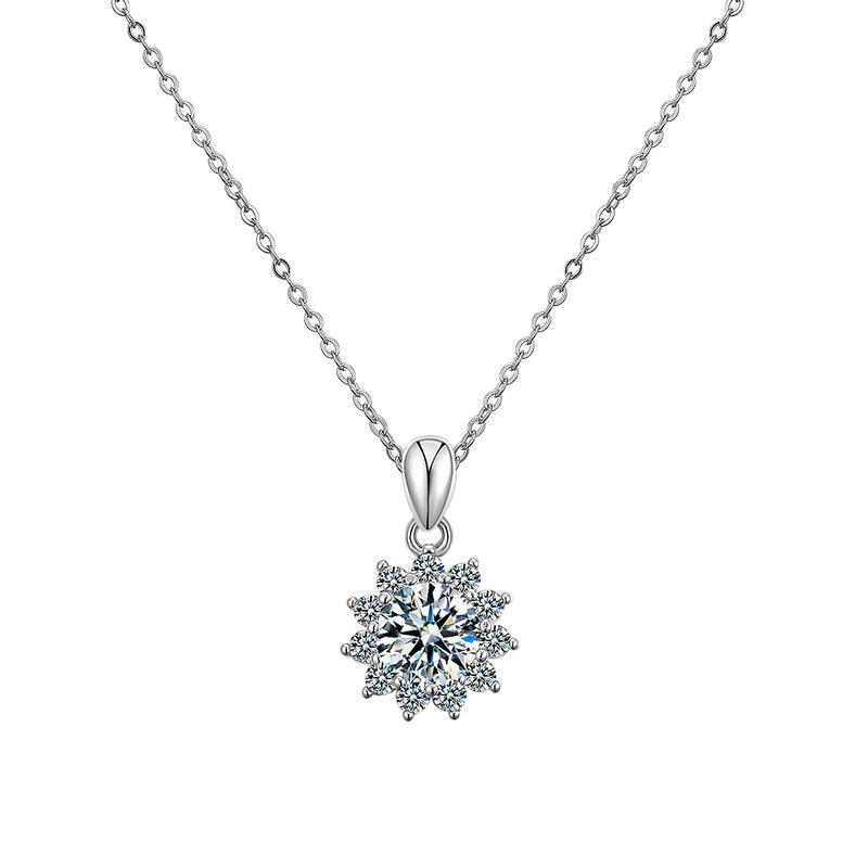 Summer Sunflower 2 Carat Moissanite Diamond Pendant set in 925 Silver Necklace (GRA)
