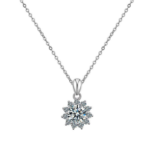 Summer Sunflower 2 Carat Moissanite Diamond Pendant set in 18K White Gold Plated 925 Silver (GRA)