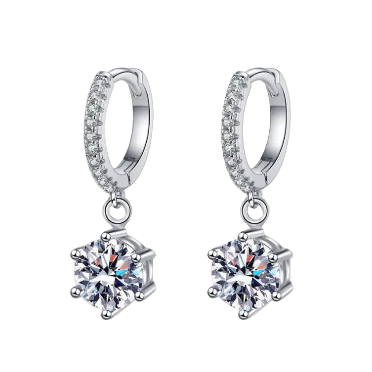 European Six Claw 2 Carat Moissanite Earrings set in Platinum Plated 925 Silver (GRA) Capella Jewellery