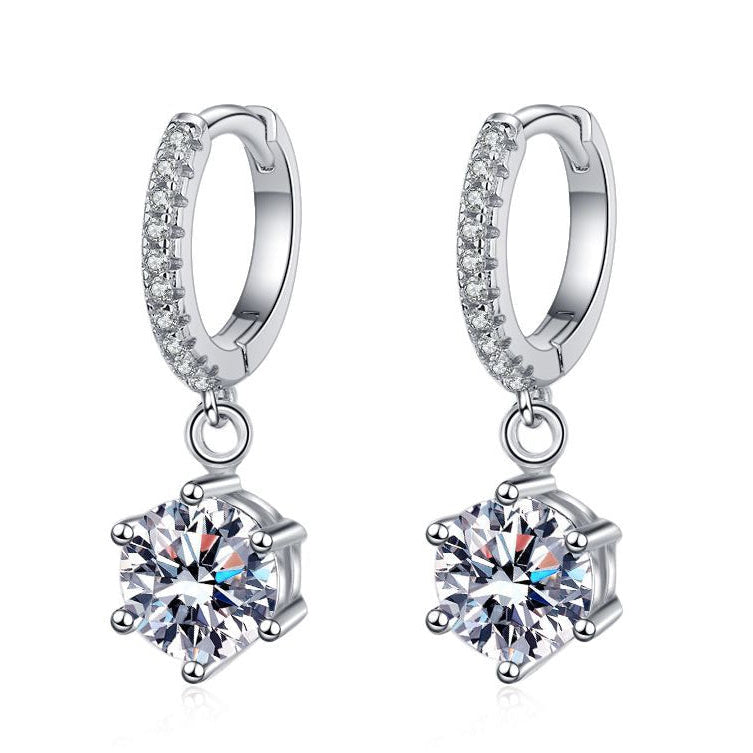 European Six Claw 2 Carat Moissanite Diamond Earrings set in Platinum Plated 925 Silver (GRA)