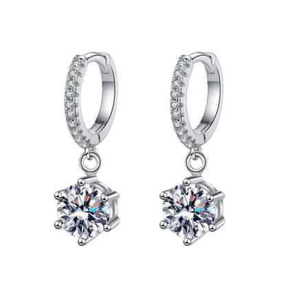 European Six Claw 2 Carat Moissanite Earrings set in Platinum Plated 925 Silver (GRA) Capella Jewellery