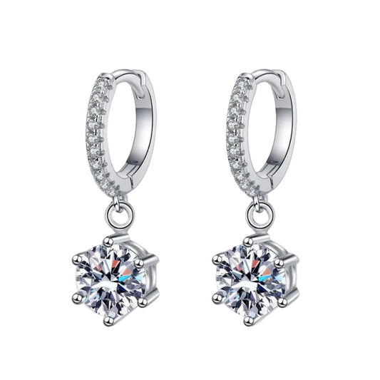 European Six Claw 2 Carat Moissanite Diamond Earrings set in Platinum Plated 925 Silver (GRA)