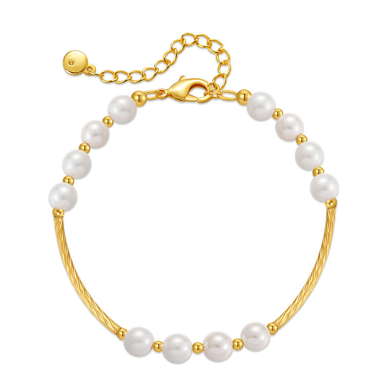 18K Gold Handmade Shell Pearl And Pearl Bracelet