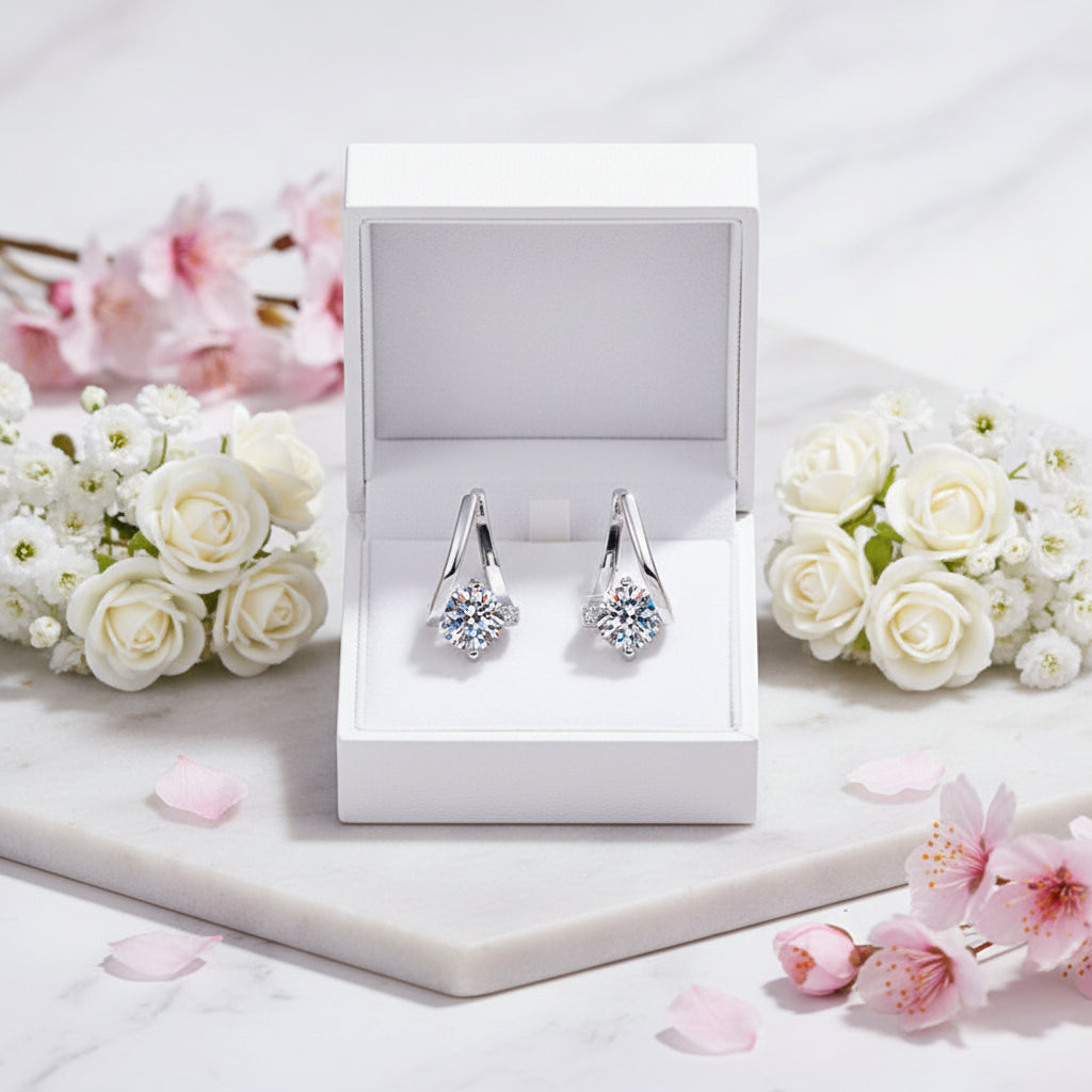 European Modern Design 2 Carat Moissanite Diamond Earrings set in 925 Silver (GRA)