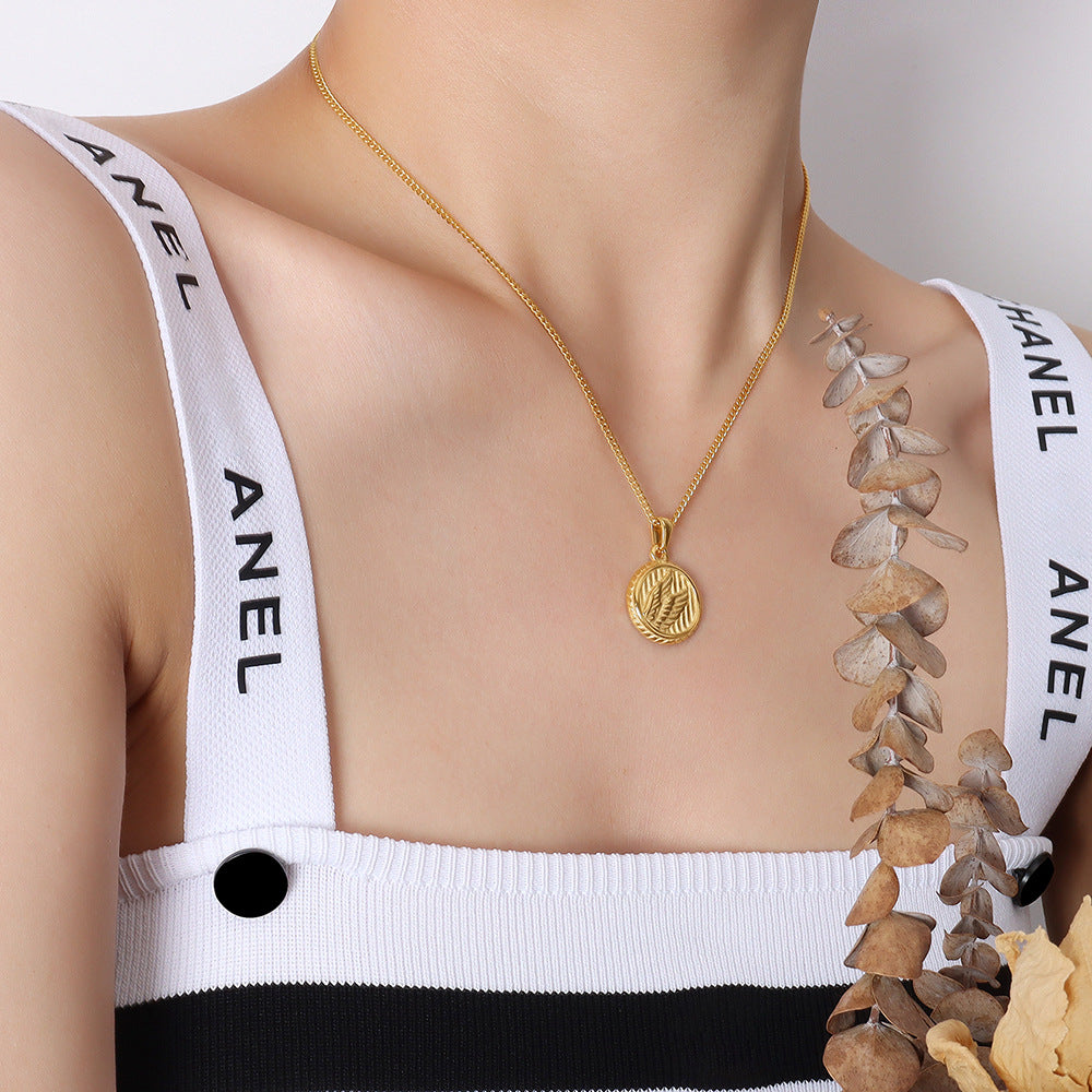 Italian Ancient Roman Embossed Coin Pendant set in 18K Gold Plating Necklace Capella Jewellery
