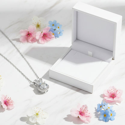 French Pavé Halo Solitaire 1 Carat Moissanite Necklace set in 18K White Gold 925 Silver (GRA) Capella Jewellery