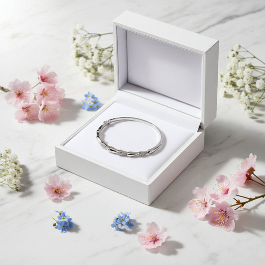 Italian Modern Bangle Pavé Natural Zircon Gemstone Bracelet in 18K White Gold Plated 925 Silver