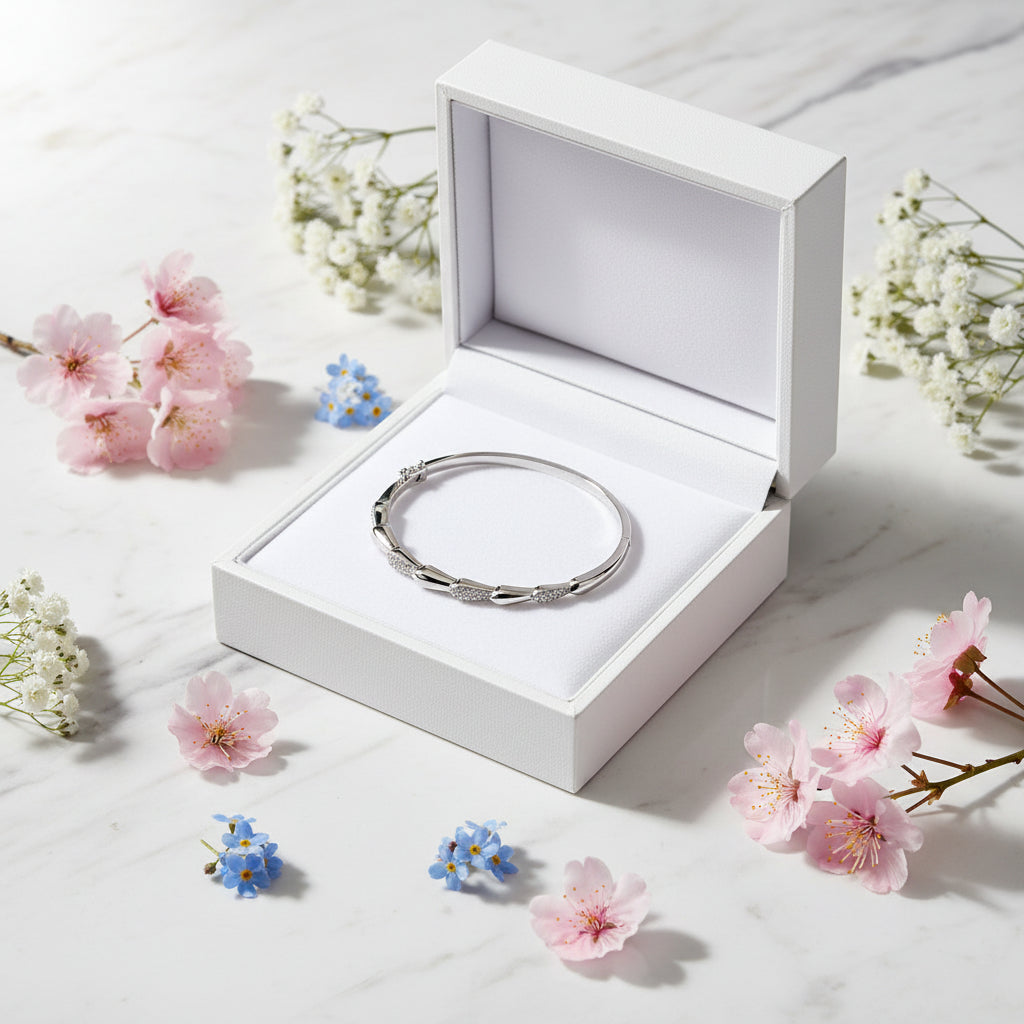 Modern Bangle Micro inlay Natural Zircon Crystal Gemstone Bracelet set in 925 Silver