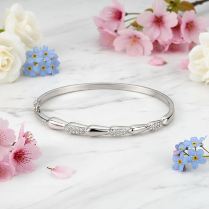 Italian Modern Bangle Pavé Natural Zircon Gemstone Bracelet in 18K White Gold Plated 925 Silver Capella Jewellery