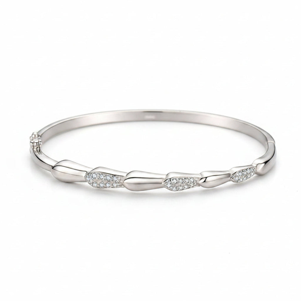 Modern Bangle Micro inlay Natural Zircon Crystal Gemstone Bracelet set in 925 Silver