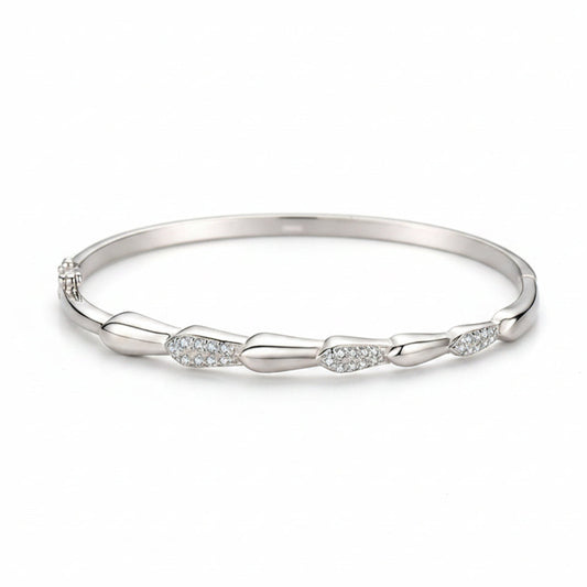 Italian Modern Bangle Pavé Natural Zircon Gemstone Bracelet in 18K White Gold Plated 925 Silver