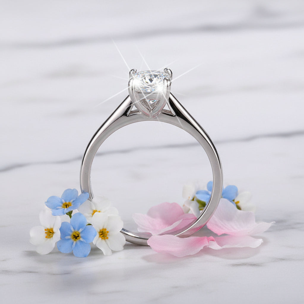 Italian Rectangle Cut Design 1 Carat Moissanite Diamond Ring set in Platinum Plated 925 Silver (GRA)