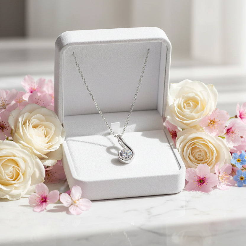 Korean Waterdrop 1 Carat Moissanite Diamond Pendant set in Gold plated 925 Silver (GRA)