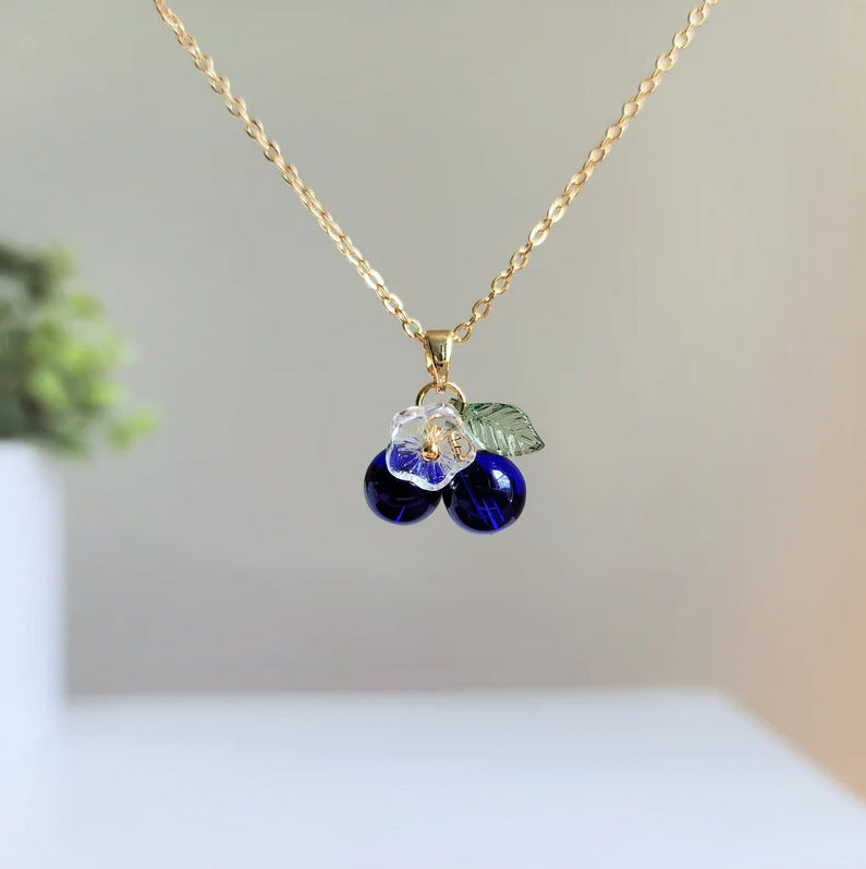 18K Gold Plated Cherry and Silver Blueberry Necklace