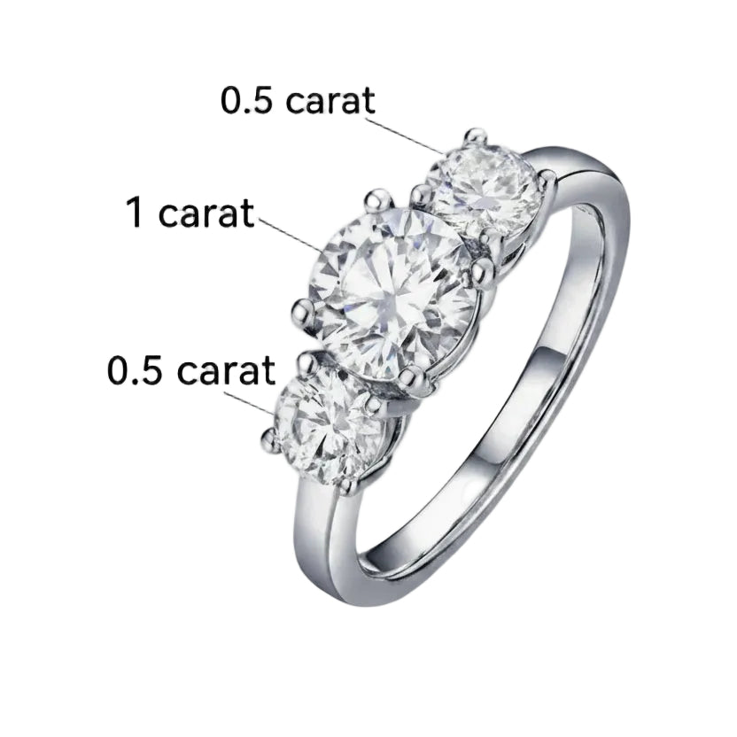 French Three Stone Design 4 Carat Moissanite Diamond Ring set in 18k White Gold Plated 925 Silver (GRA)