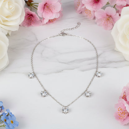 French Five Drops 5 Carat (total) Moissanite Necklace set in 18K Gold Plated 925 Silver (GRA) Capella Jewellery
