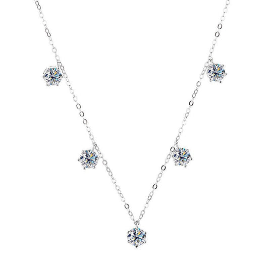 French Five Drops 5 Carat (total) Moissanite Diamond Necklace set in 18K Gold Plated 925 Silver (GRA)