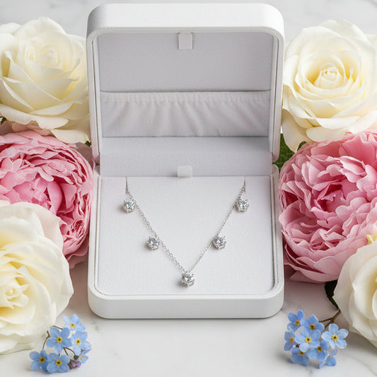 French Five Drops 5 Carat (total) Moissanite Diamond Necklace set in 18K Gold Plated 925 Silver (GRA)