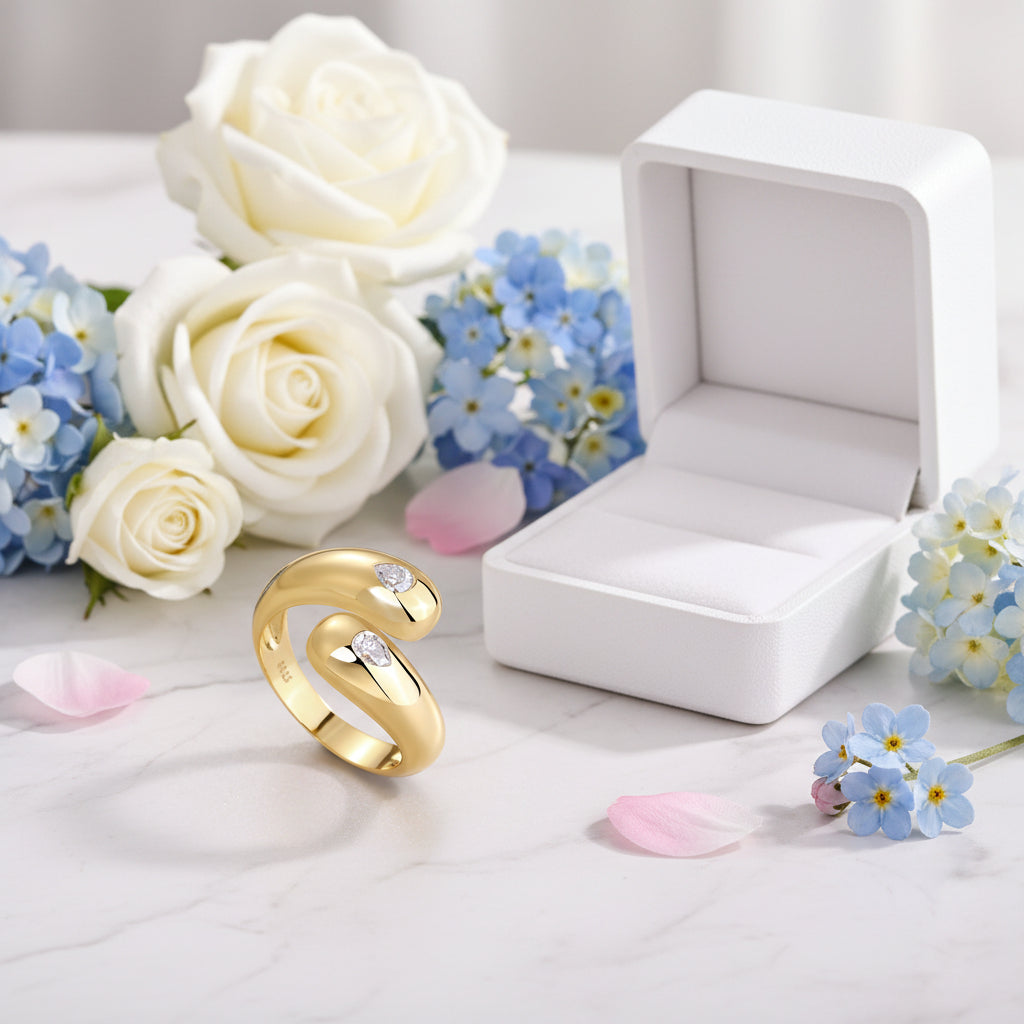 Elegant French Design 0.6 Carat Moissanite Diamond Ring set in 18K Gold Plated 925 Silver (GRA)