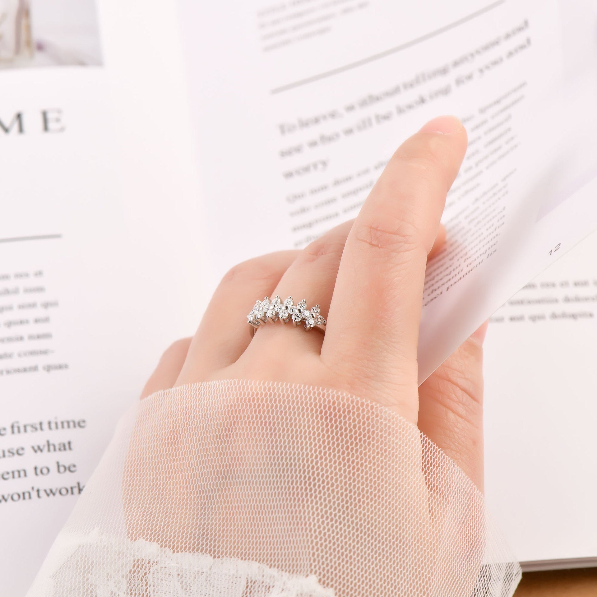 Four Leaf Clover Micro 0.6 Carat Moissanite Diamond Ring set in 18K Gold Plated 925 Silver (GRA)