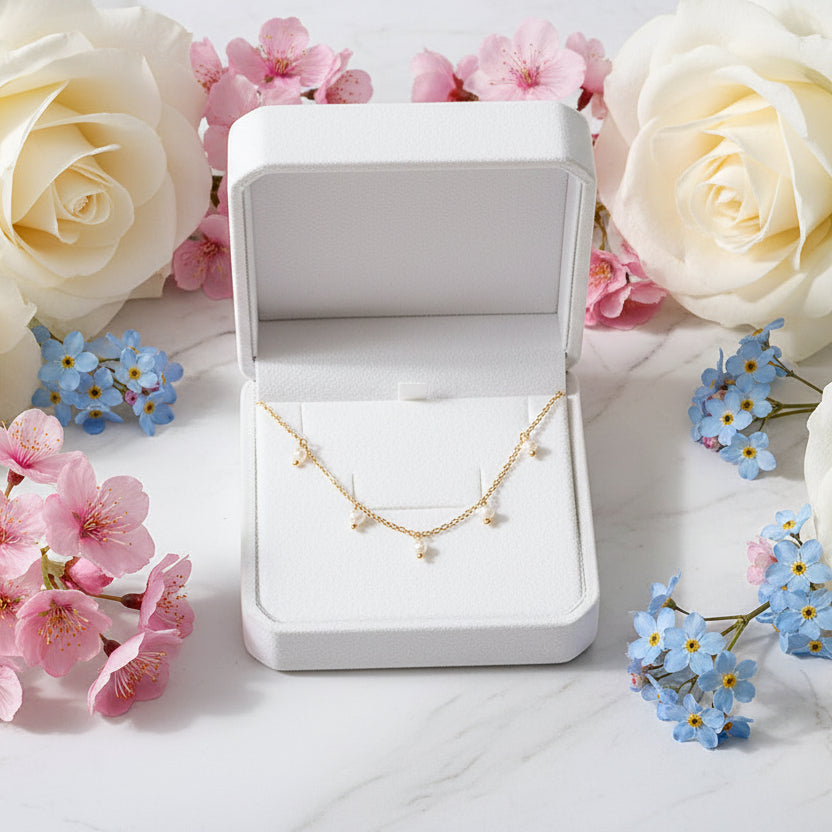 Italian Design Elegant Style Fresh Pearl Tassel Necklace set in 18K Gold Plating