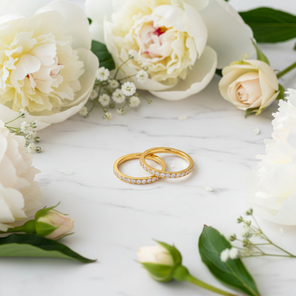 Italian Eternity Ring Full Circle Micro-inlaid Natural Zircon Gemstones set in 18K Gold Plating