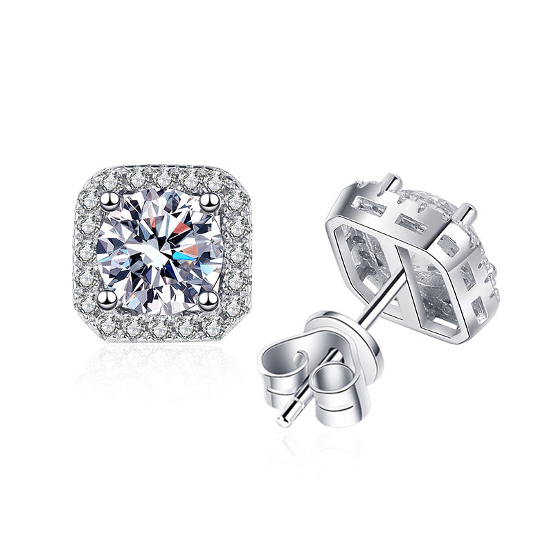Korean Quadrilateral Design 2 Carat Moissanite Diamond Earrings set in 925 Silver (GRA)