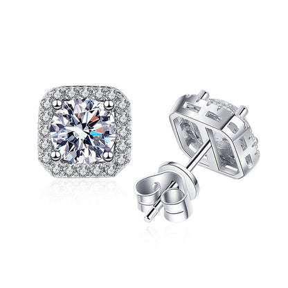 European Quadrilateral 2 Carat Moissanite Earrings set in Platinum Plated 925 Silver (GRA) Capella Reya main image