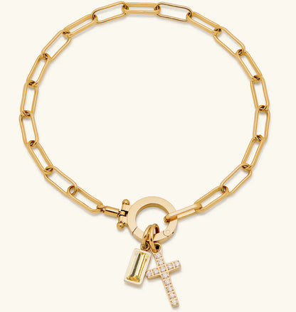 Holy Christian Cross Birth Stone Natural Zircon Gemstone Charm Bracelet set in 18K Gold Plating Capella Jewellery