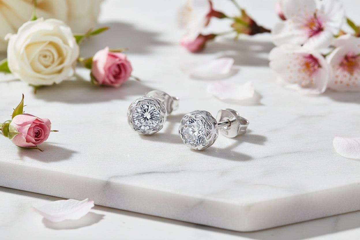 American Rock Candy Design 1 Carat Moissanite Diamonds Earrings set in 925 Silver (GRA)