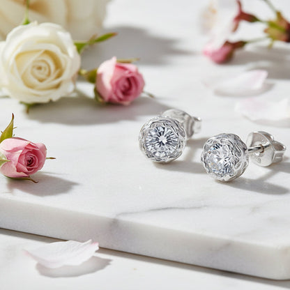 European Rose Flower 1 Carat Moissanite Earrings set in 18K White Gold 925 Silver (GRA) Capella Jewellery