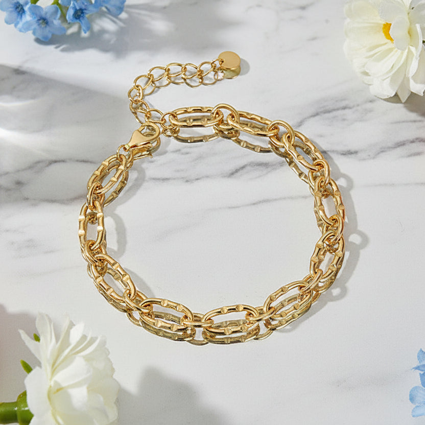 American Hip Hop Bold Design Bracelet set in 18K Gold Plated 925 Sterling Silver