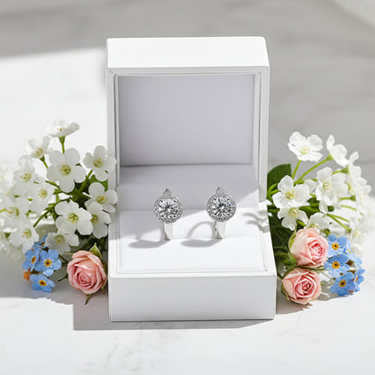 Italian Square / Round Design Natural Zircon Gemstone Earrings set in Platinum Plated 925 Silver Capella Jewellery