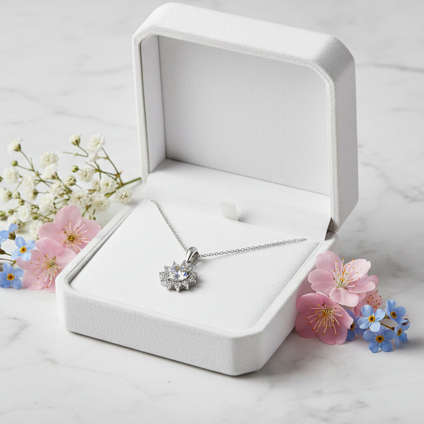 Summer Sunflower 2 Carat Moissanite Diamond Pendant set in 925 Silver Necklace (GRA)