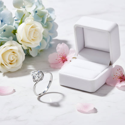 Italian Solitaire Twist Design 1 Carat Moissanite Ring set in 18K White Gold Plated 925 Silver (GRA) Capella Jewellery