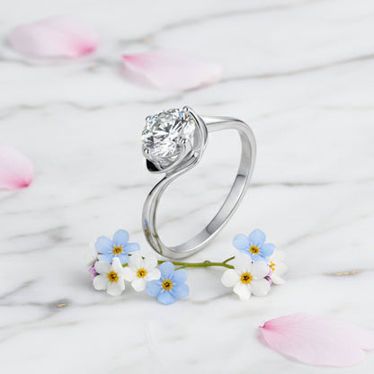 Italian Solitaire Twist Design 1 Carat Moissanite Ring set in 18K White Gold Plated 925 Silver (GRA) Capella Jewellery