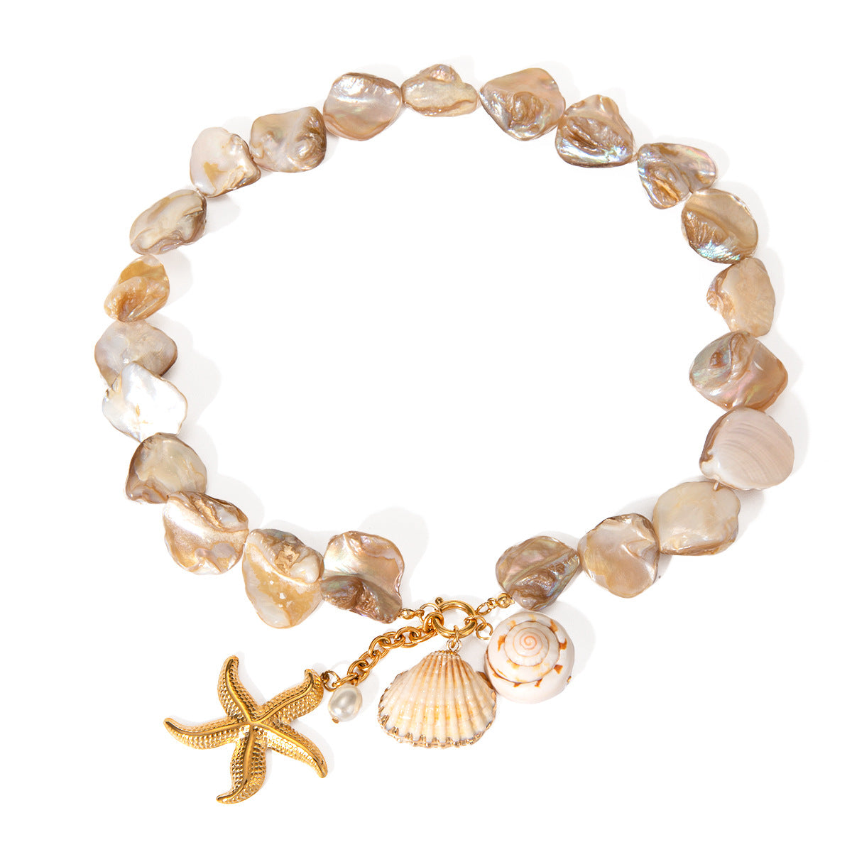 Beautiful Summer Ocean Inspired Starfish and Shell Pendant Necklace set in 18K Gold Plating Capella Reya pic 1