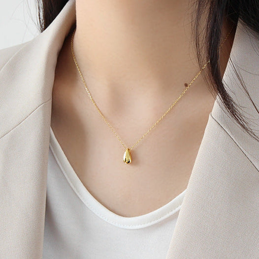 Simple Pear Drop French Design Pendant set in 18K Gold Plated 925 Sterling Silver Necklace
