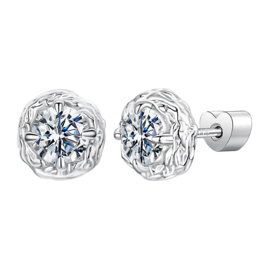 European Rose Flower 1 Carat Moissanite Diamonds Earrings set in 18K White Gold 925 Silver (GRA)