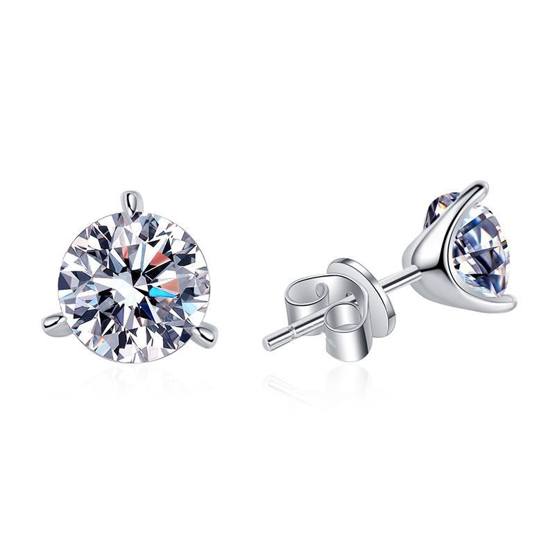 Classic French Three Claw Design 4 Carat Moissanite Diamond Earrings set in 925 Silver (GRA)