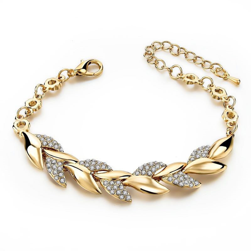 18K Gold Plated Leaf with Zircon Diamonds Fashion Bracelet